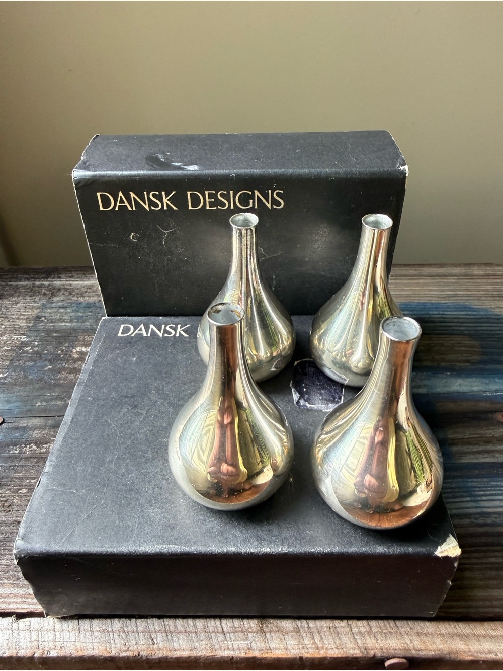 VINTAGE DANSK DESIGNS SILVER ONION CANDLE HOLDERS - SET OF 4 - Picture 3 of 14